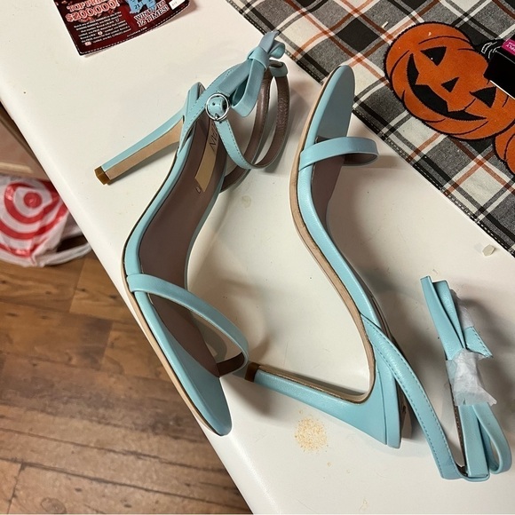 Deltan Miranda Leather Ankle Bow Dress Sandals Blue Mint Green Size 9 NWOT - Picture 2 of 6